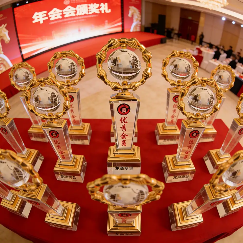 合作共赢握手地球奖杯定制 企业团队合作伙伴颁奖纪念摆件 - 握手地球メタルクリスタルトロフィー オーダー彫刻表彰品